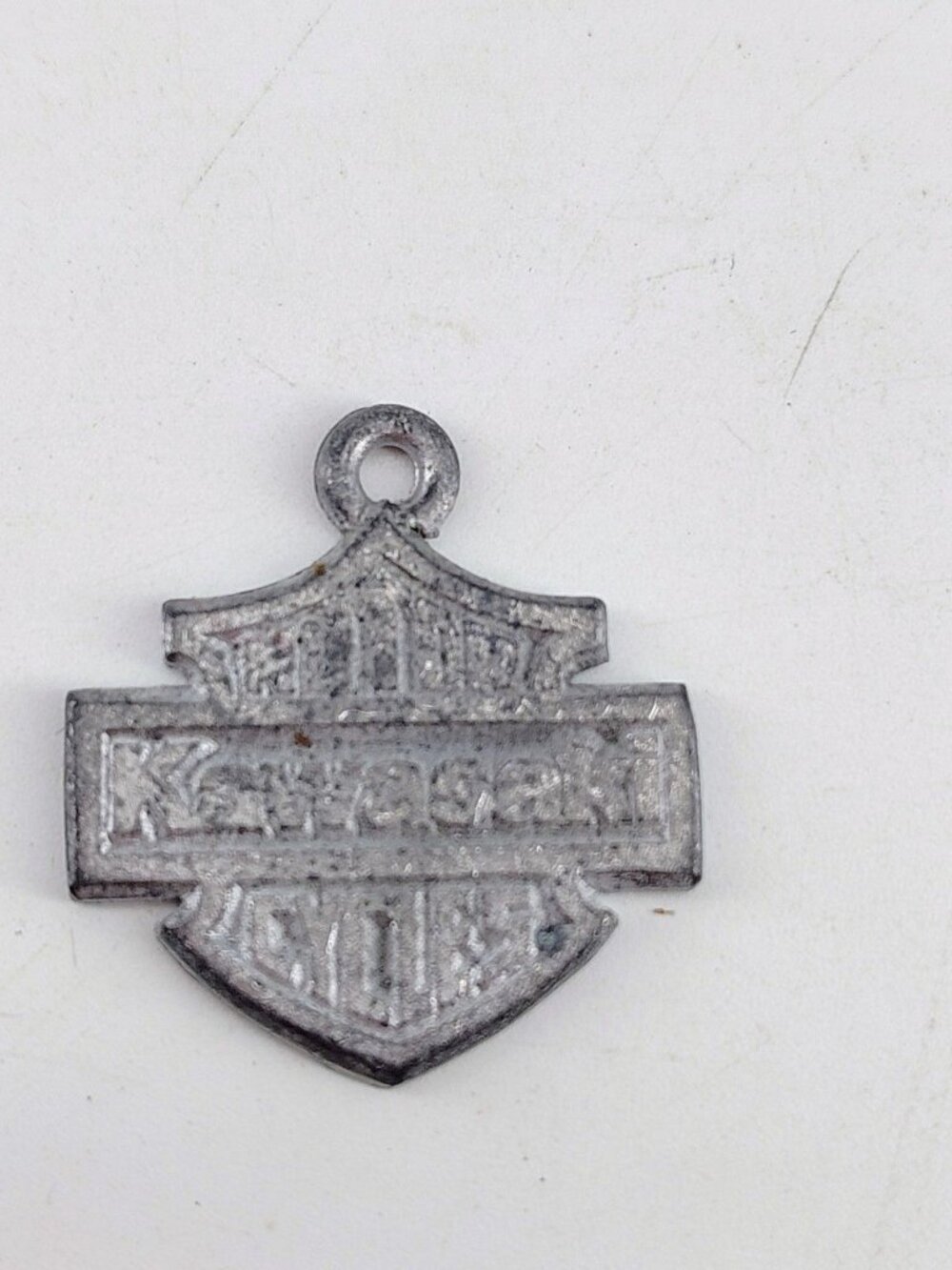 Vintage Kawasaki Bar & Shield Logo Metal Charm Pendant Keychain Fob